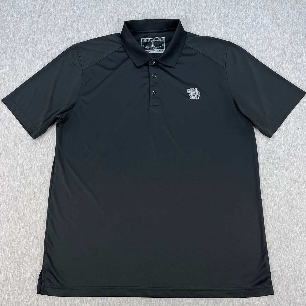 Savage Tacticians Skull Polo Shirt Mens XL Black Performance SAVTAC Golf Active